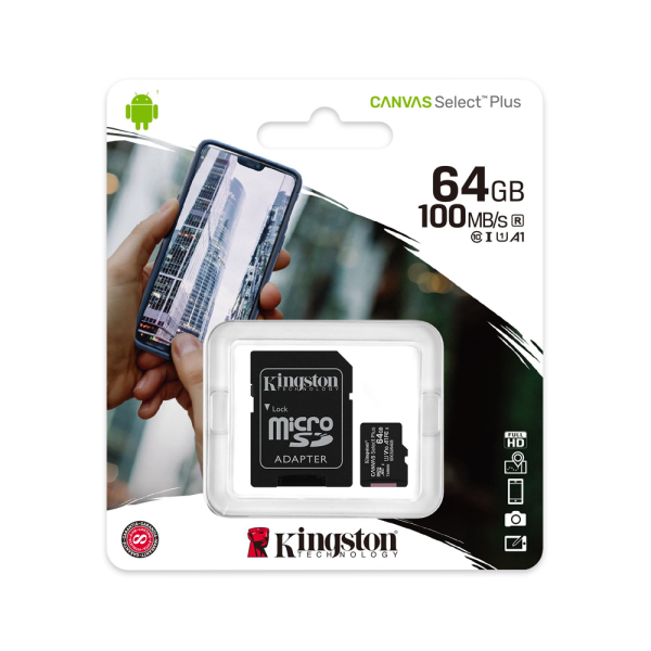 Memoria Micro SD Kingston con adaptador SD 64 GB Clase 10 Select Plus